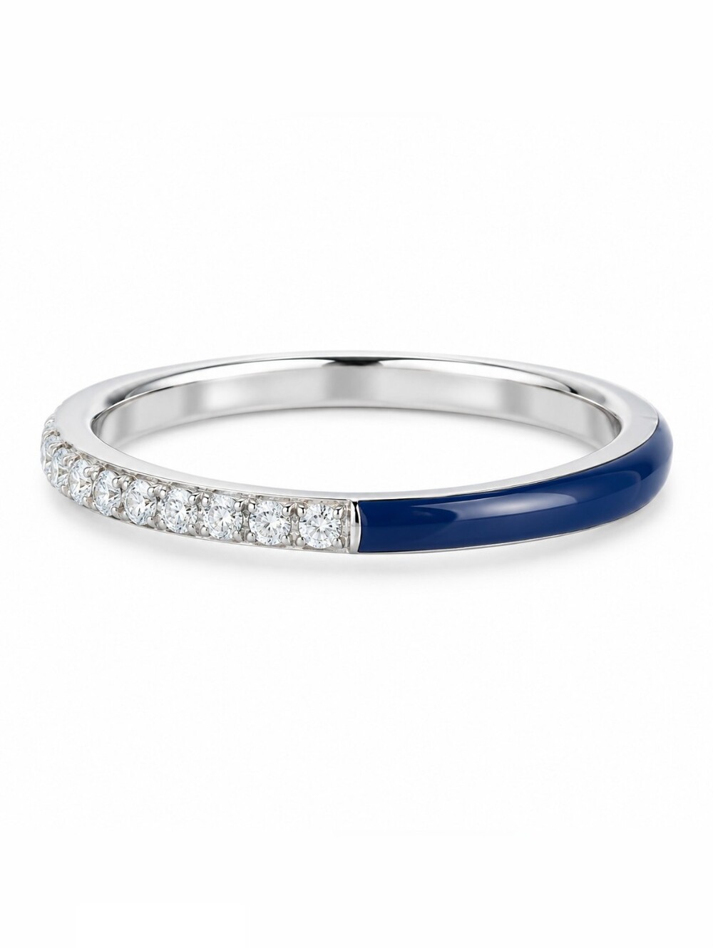 Moissanite 1.0CTW NWT 925 Silver Blue Enamel Half Eternity Ring, Size 8 Or 9